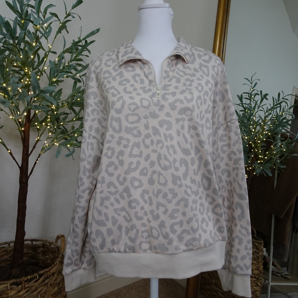 PINK LEOPARD 1/2 ZIP PULLOVER